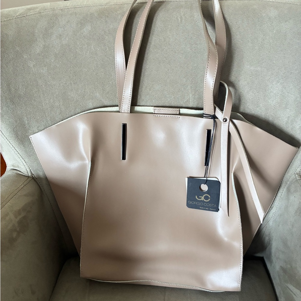 New Beige Giorgio Casta Leather Designer Tote Bag